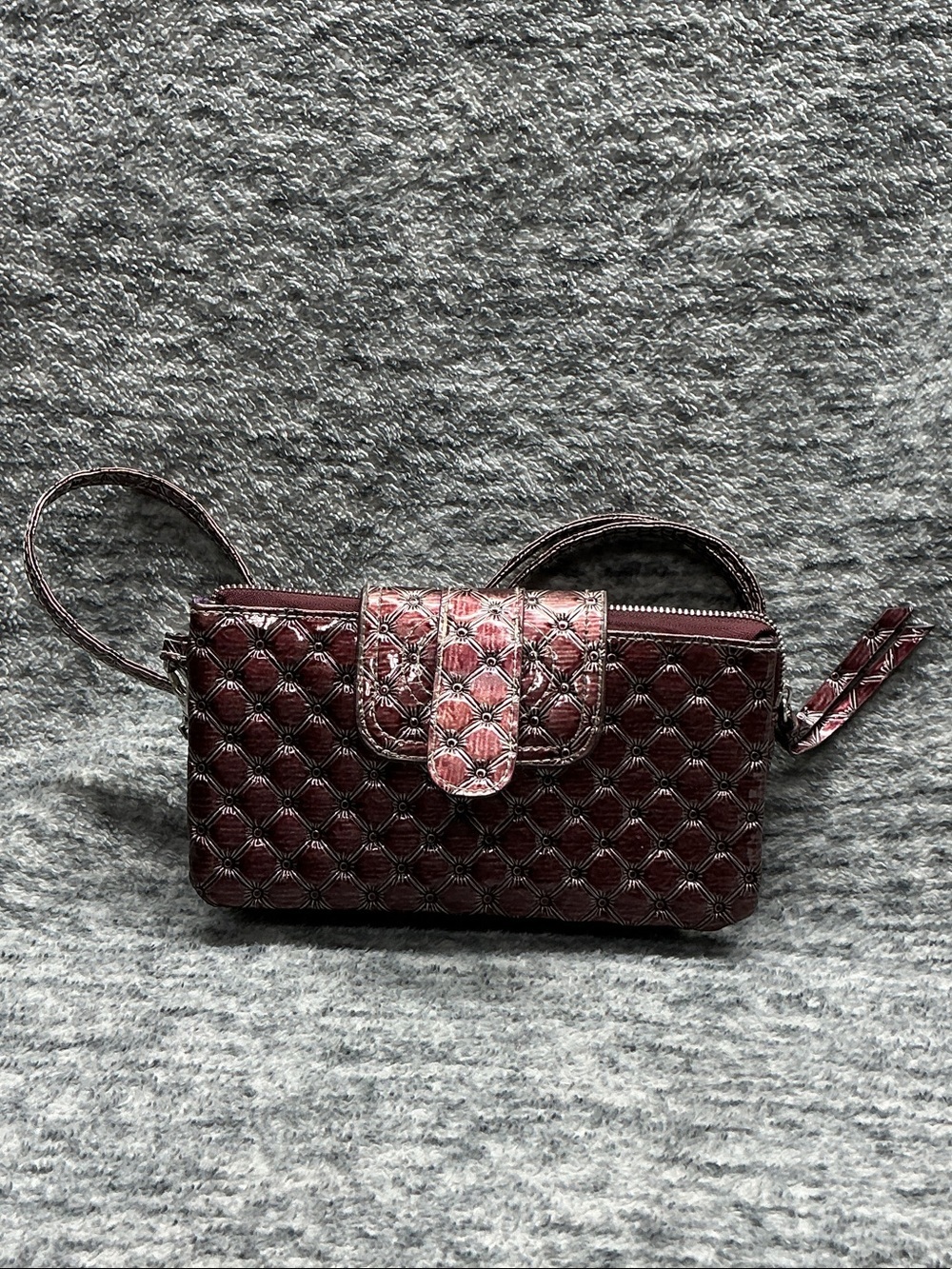 Small crossbody bag- Burgundy Quilted Leather